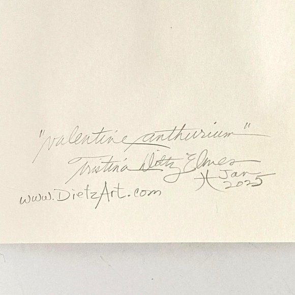 Valentine Anthurium Original Wall Art Watercolor Painting Matted 8x10in - Picture 7 of 8